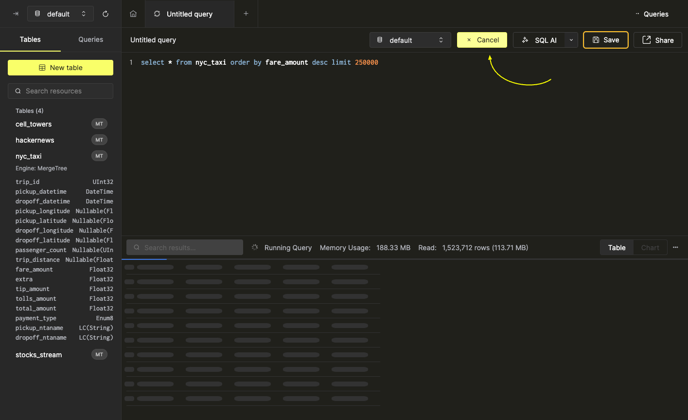 Отмена выполнения запроса